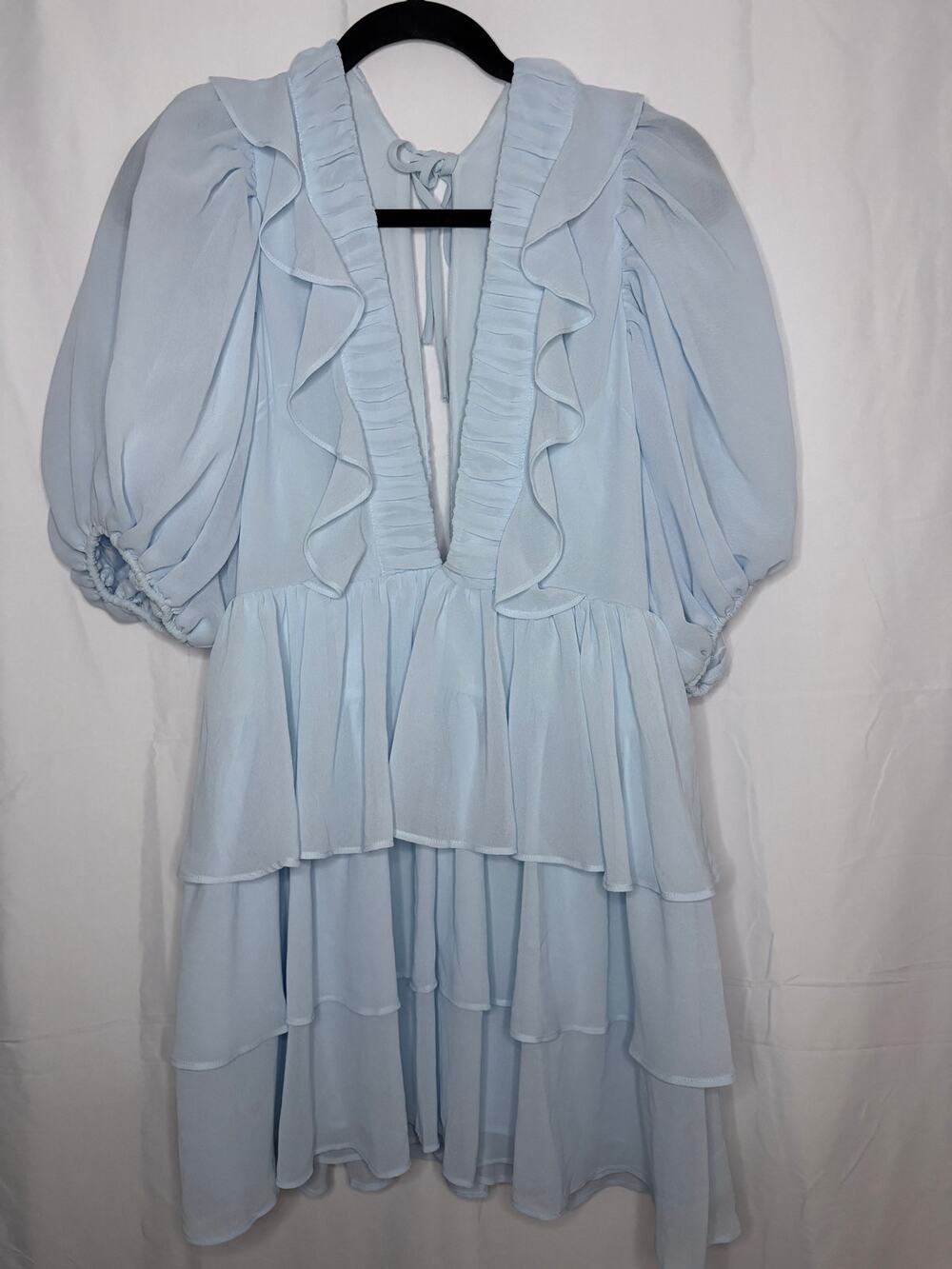 New Tularosa Amapola Mini Dress Short Puff Sleeve Powder Blue Women's Sz XS
